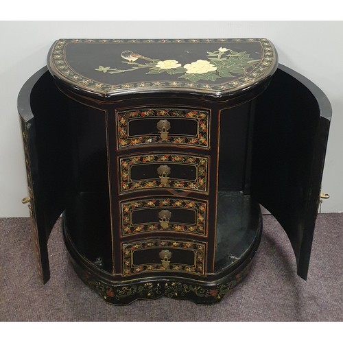 230 - Oriental Style Lacquered Four Drawer/2 Door Cabinet, H:60 x W:59 x D:35cm