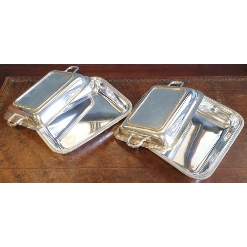 100 - Two Silver Plated Entrée Dishes and Biscuit Barrell and Set of Cut Glass Small Dishes