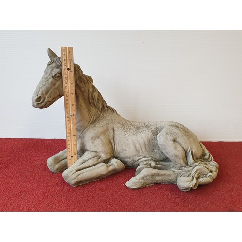 405 - Concrete Seated Horse Ornament, Length 45cm x Height 30cm