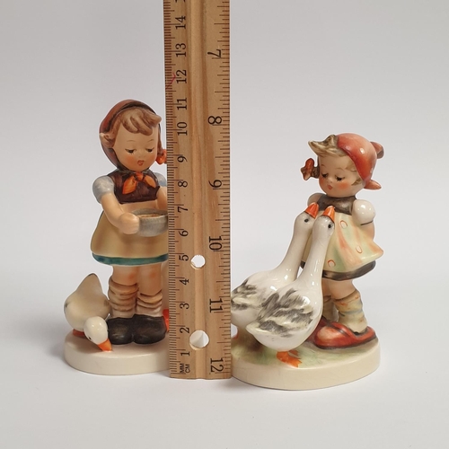 585 - Two Hummel Figurines, Girls with Geese Tallest 11.5cm