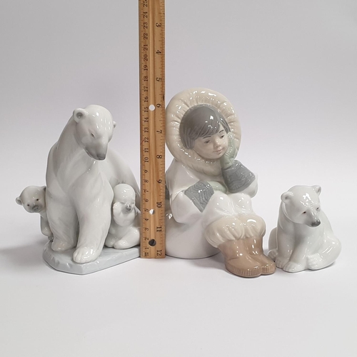 605 - Lot of 3x Large Figures including 2x  Lladro Polar Bear Figures and Nao Inuit Figure, Tallest 18cm