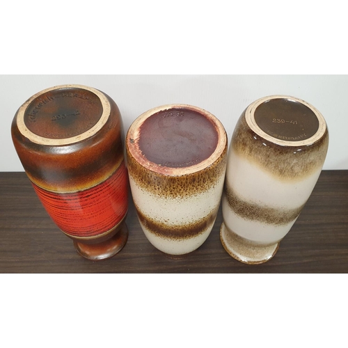 615 - Lot of 3x 1960's/70's West German Pottery Vase, Tallest 42cm