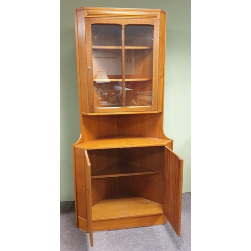 616 - Mid Century Teak Corner Display Cabinet, H:180 x W:86 x D:61cm