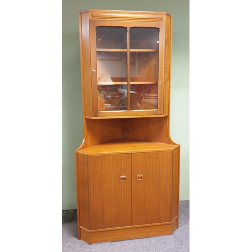 616 - Mid Century Teak Corner Display Cabinet, H:180 x W:86 x D:61cm