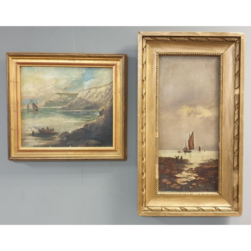 621 - Lot of 2x  Framed Oil on Canvas Paintings - Boats at Sea, H:58 x W:33cm / H:35 x W:39cm