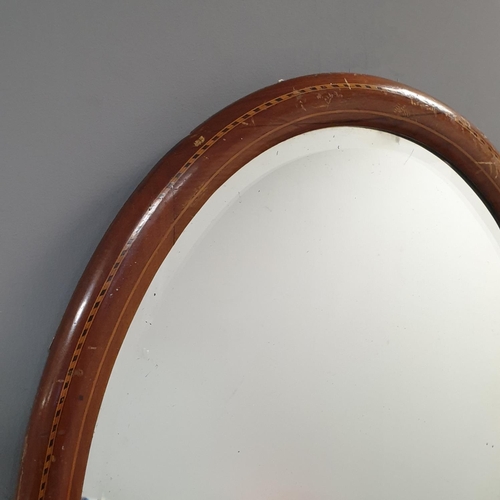 645 - Inlaid Mahogany Oval Bevelled Wall Mirror in Inlaid Mahogany Frame, H:80 x W:55cm