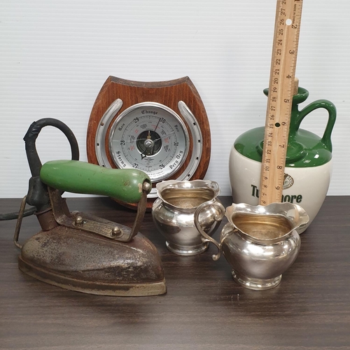 652 - Assorted lot to include Barometer and Vintage Iron