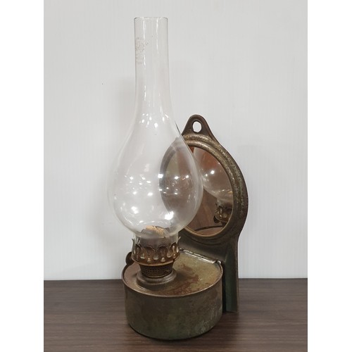 644 - Antique Wall Mounted Oil Lamp with Mirror