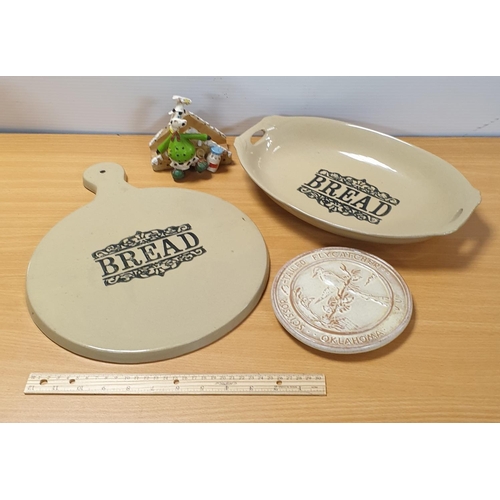 665 - Stoneware Platters, Trivet and Novelty Cow Napkin Holder