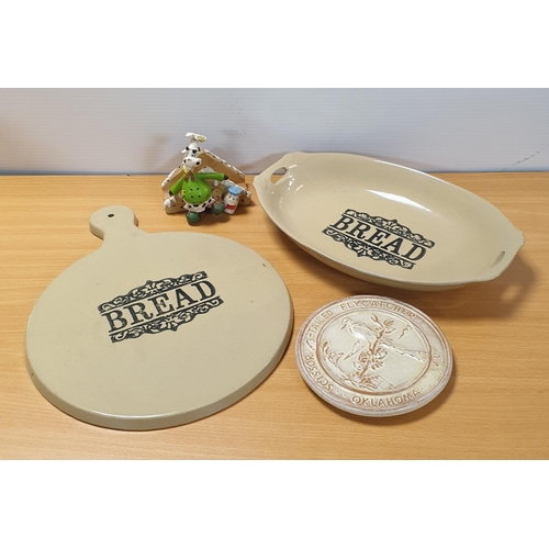 665 - Stoneware Platters, Trivet and Novelty Cow Napkin Holder