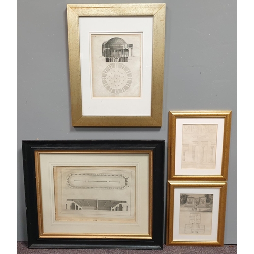 675 - Four Framed Architectural Prints, Largest H:49 x W:59cm