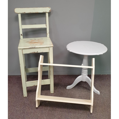 680 - Painted Kitchen Stool, Wall Shelf and Occasional Table (H:61 x D:52cm)