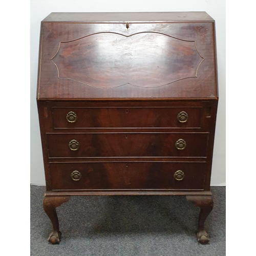 681 - Mahogany Fall Front Bureau, H:105 x W:80 x D:50cm