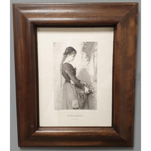 683 - Oak Framed Etching Marguerite J. Bertand Pinx (H:57 x W:47cm)