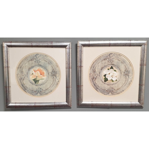 693 - Pair of  Silver Framed Floral Prints, H:48 x W:48cm (one with no glass)