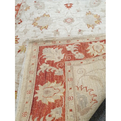 724 - Red and Cream Wool Floor Rug 198cm x 123cm