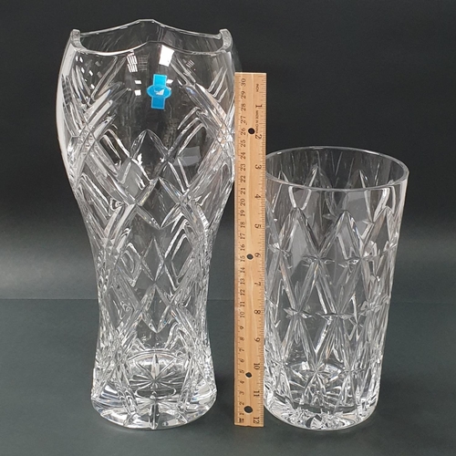 800 - Two Cut Glass Crystal Vases, H:34 x D:16cm / H:23 x D:13cm