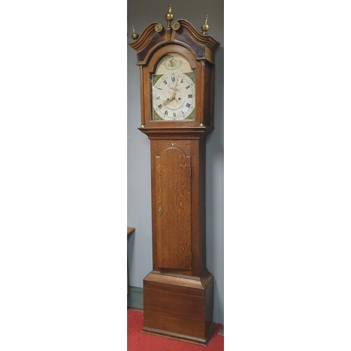 797 - Oak Case Grandfather Clock with Pendulum and Weights