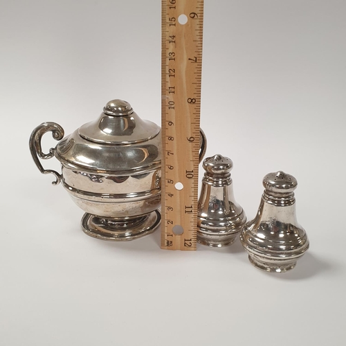 806 - Sheffield Silver Sugar Pot and Pair of Silver Pepper Shakers