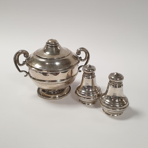 806 - Sheffield Silver Sugar Pot and Pair of Silver Pepper Shakers