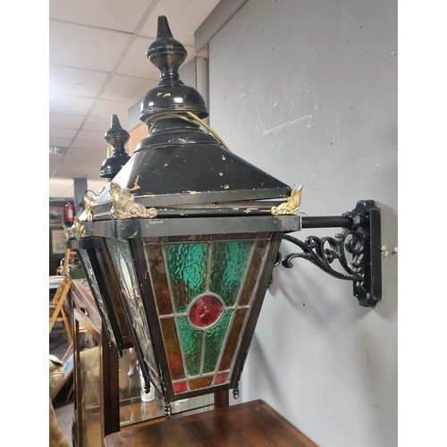 796 - Pair of Painted Black Leaded Glass Wall Lanterns  - Approx. Measurements
Lantern H: 88cm x D: 30cm x... 