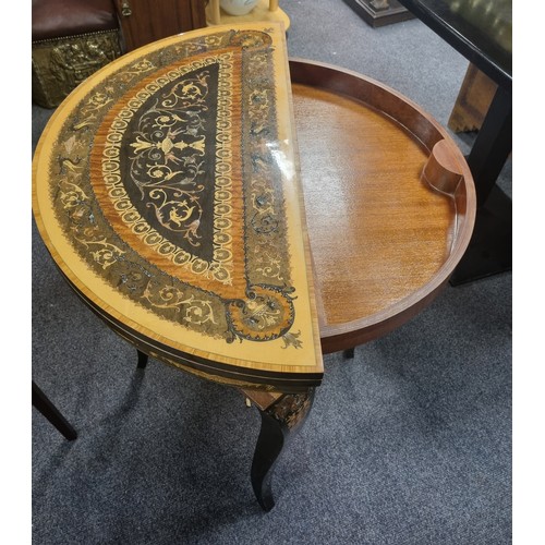 257 - Inlaid Italian Style Fold Over Games Table, H:77 x D:86cm