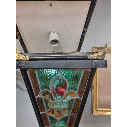 796 - Pair of Painted Black Leaded Glass Wall Lanterns  - Approx. Measurements
Lantern H: 88cm x D: 30cm x... 