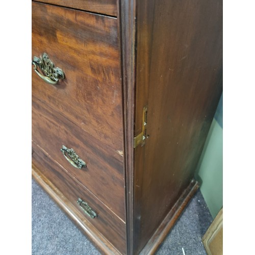 183 - Low Mahogany Modified Wardrobe with Five Drawers, H:160 x W:155 x D:60cm