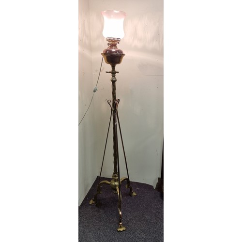 424 - Brass Standard Lamp with Glass Shade, Height 165cm