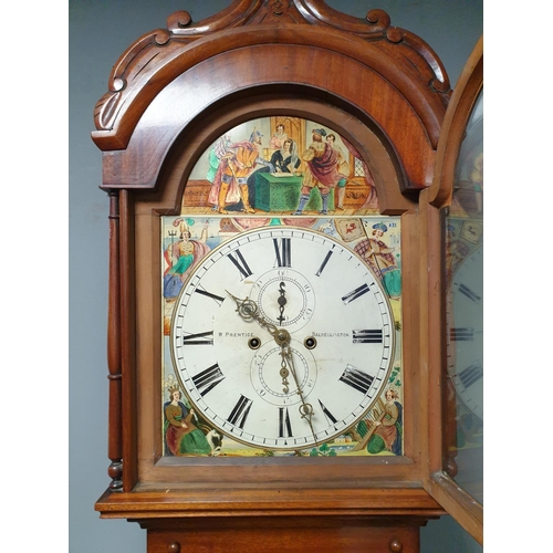 1 - Victorian Mahogany Grandfather Clock with painted dial face complete with weights and pendulum, Heig... 