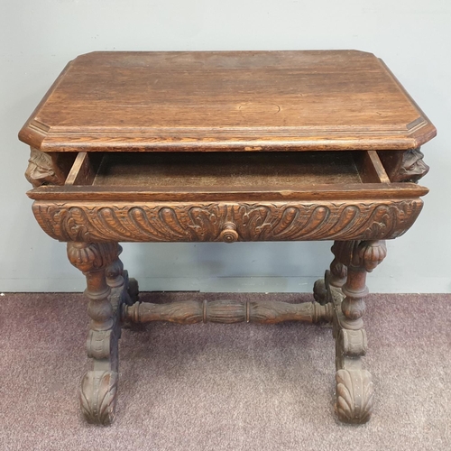 2 - Antique Carved Centre Table with Lion Head Detail and single drawer, H:78 x W:78 x D:58cm