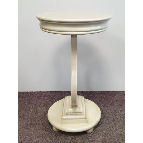 5 - Pair of Circular Painted Cream Occasional Tables, H:59 x D:35cm