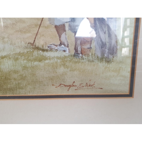 7 - Framed watercolour Golfing Scene by Douglas E. West, H:61 x W:76cm