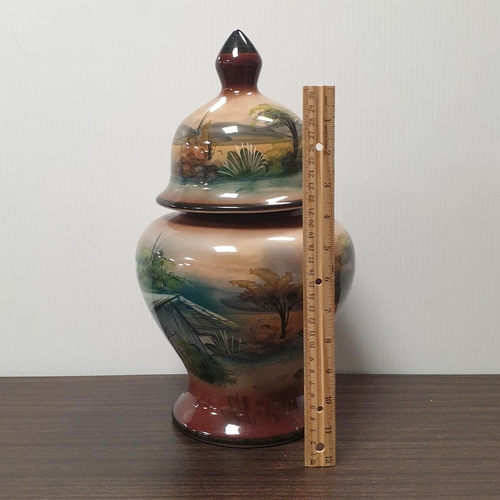 10 - Painted Porcelain Ginger Jar, H:37 x D:20cm
