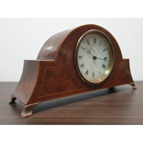 12 - Burr Walnut and Ormulu Gilt Leg Inlaid Mantle Clock, H:13 x W:26 x D:8cm