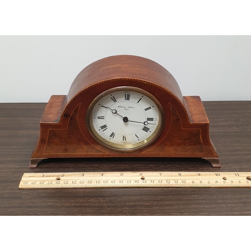 12 - Burr Walnut and Ormulu Gilt Leg Inlaid Mantle Clock, H:13 x W:26 x D:8cm