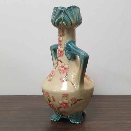 13 - Porcelain twin handled vase, #1416  Height 27cm