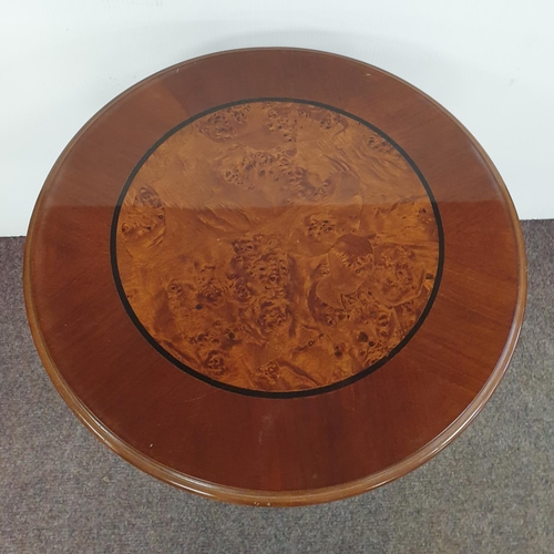 21 - Inlaid Burr Walnut Circular Wine Table/Lamp Table, H:58 x D:50cm