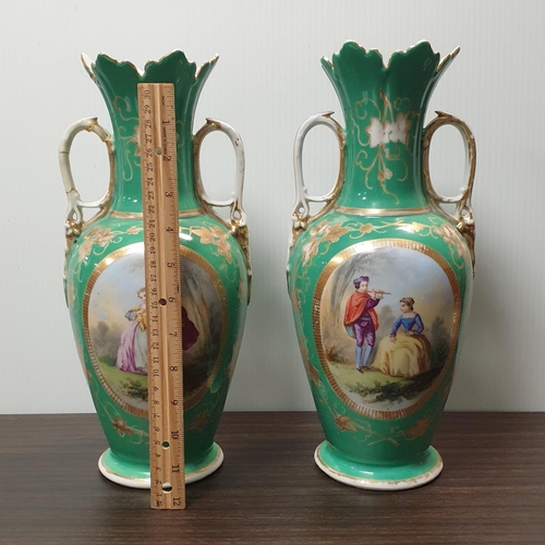 31 - Pair of Twin Handled Porcelain Vases, #1180 Height 34cm (some damage)