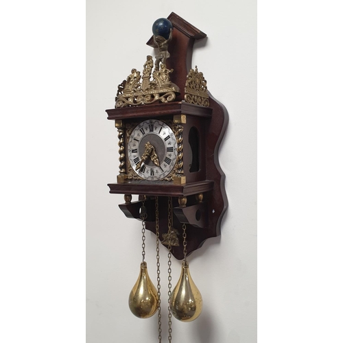 37 - Dutch Wall clock with brass weights and pendulum