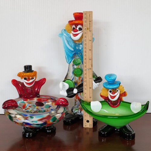 48 - Lot of 3x Glass Clown Murano Glass Ornaments, largest 30cm
