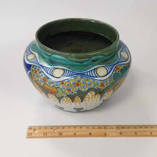 49 - Myott. Son & Co. hand painted pitcher (H:18 x D:15cm) and Corina Holland ceramic jardiniere (H:13 x ... 