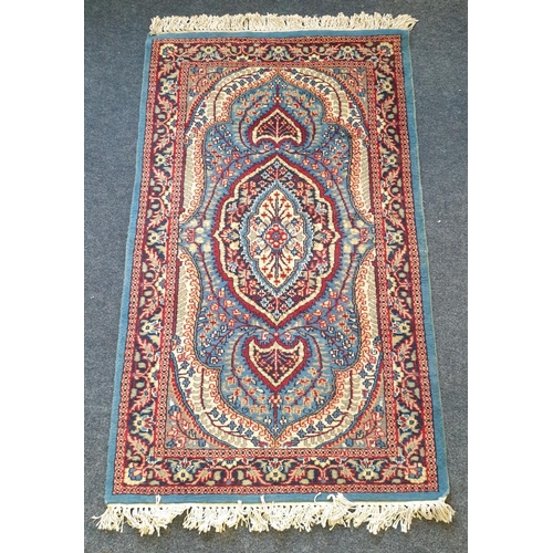 63 - Blue Ground Wool Rug, L:150 x W:90cm