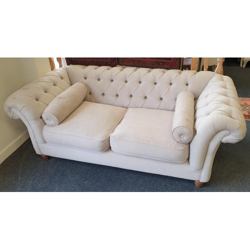 65 - Upholstered Button back Chesterfield Style Cream Three Seater Couch, H:70 x W:195 x D:100cm