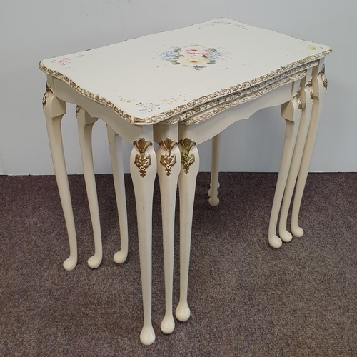 66 - Painted nest of three tables, H:54 x W:56 x D:35cm