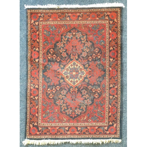 76 - Lot of 2x Red Ground Samarkand Wool Rugs, L:91 x W:66cm