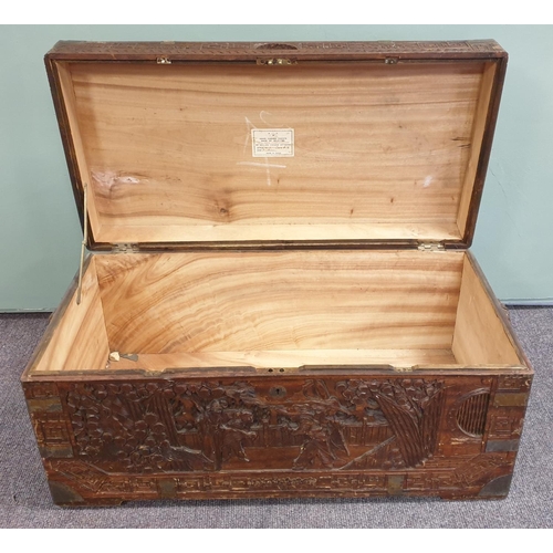 80 - Carved Chinese camphorwood blanket box. H:42 x w:88 x D:44cm