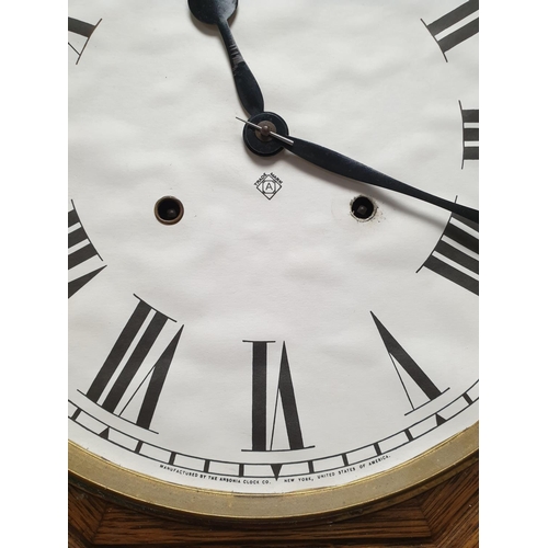 81 - Octagonal Drop Dial Oak Ansonia Clock Co. Wall Clock, H:80 x W:44 x D:15cm