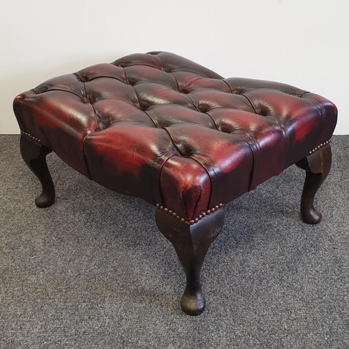 87 - Oxblood leather chesterfield footstool, H:32 x W:60 x D:45cm