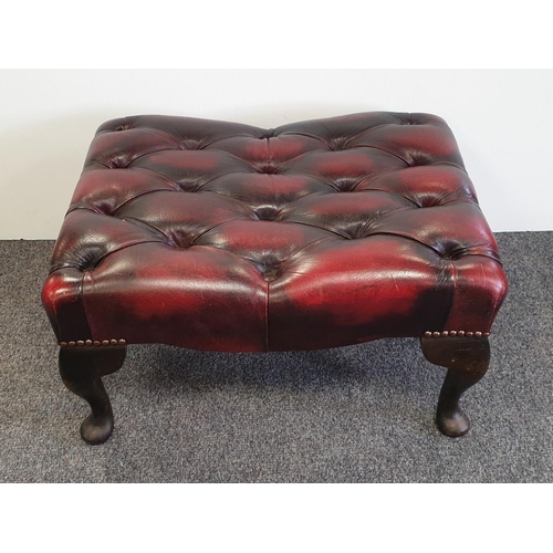 87 - Oxblood leather chesterfield footstool, H:32 x W:60 x D:45cm